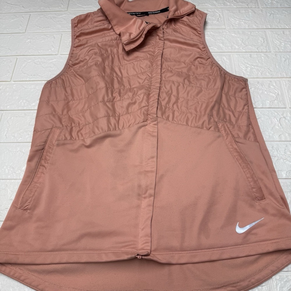 Nike Running Zip Up Vest Womens Size M Coral Pink Quilted Athletic Jacket